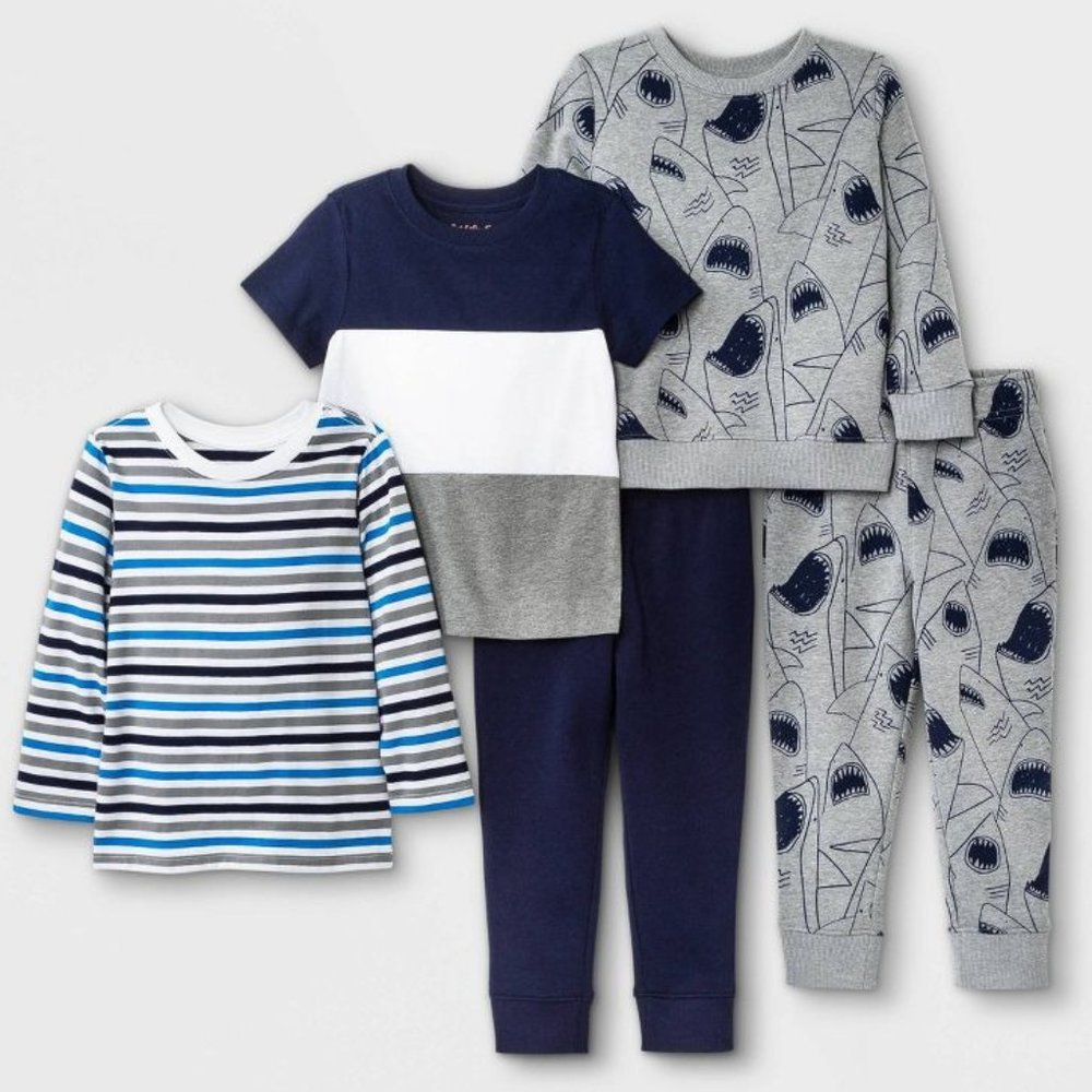 Toddler Boys' 5pk Jersey Knit T-Shirt, Fleece Pullover & Jogger Pants Set - 3T